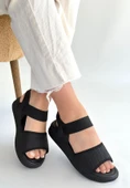 Pabucmarketi Siyah Hasır Kadın Düz Sandalet thumbnail 1