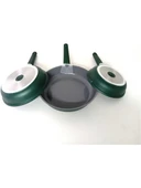Oms 3 Parça  Indüksiyonlu Ocak Uyumlu, Döküm, Seramik, ( 20 - 24 - 28 cm ) Tava Seti Krem Rengi - 7