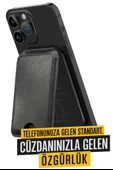 Deri Kartlıklı Manyetik Telefon Standı Güçlü Mıknatıs, 2 Kart Kapasiteli, İnce ve Dayanıklı - 4