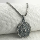 925 Ayar Gümüş Aslan Kabartmalı Kral Zincir Kolye thumbnail 2