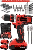 JetVolt 12V 2.0Ah Şarjlı Matkap Metal Şanzıman Bakır Sargılı Çift Akülü 84 Parça Set - Kırmızı - 1