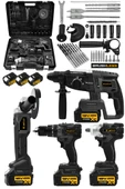 JetVolt Profesyonel 4'Lü Set Şarjlı 2-26 Kırıcı Delici Hilti+125mm Taşlama+450Nm Somun Sökme+13mm Darbeli Matkap - Siyah - 1