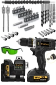 JetVolt Çift Akülü 12 Köşe 360° Otomatik Hizalamalı Lazer Metre ve Çelik Mandren 84 Parça Şarjlı Matkap - Siyah - 1