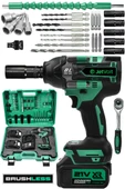 JetVolt 21V 2.0Ah Akülü Vidalama Darbeli Kömürsüz Motor 800Nm 10 Pilli Bijon Somun Sökme Sıkma - Yeşil - 1