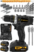 JetVolt 12V 2.0Ah Şarjlı Matkap Metal Şanzıman Bakır Sargılı Çift Akülü 84 Parça Set - Siyah - 1