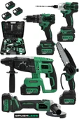 JetVolt 21V 2.0Ah Kömürsüz Darbeli 5'li Set Şarjlı Hilti + Taşlama + Somun Sıkma + Akülü Vidalama + Budama Testeri - Yeşil - 1