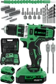JetVolt 12V 2.0Ah Şarjlı Matkap Metal Şanzıman Bakır Sargılı Çift Akülü 84 Parça Set - Yeşil - 1