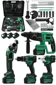JetVolt Profesyonel 4'Lü Set Şarjlı 2-26 Kırıcı Delici Hilti+125mm Taşlama+450Nm Somun Sökme+13mm Darbeli Matkap - Yeşil - 1