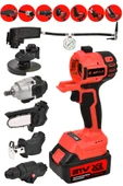 JetVolt 7 Başlıklı Set Taşlama Somun Sıkma Tilki Kuyruğu Dal Budama Akülü Vidalama Hava Pompası Hilti - Kırmızı - 1