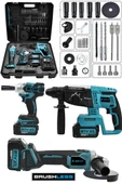 JetVolt 21V 2.0Ah 3 Lü Set Şarjlı Matkap Hilti 2-26mm 450Nm Torklu Vidalama Somun Sıkma Şarjlı Taşlama 125mm - Mavi - 1