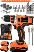 JetVolt 12V 2.0Ah Şarjlı Matkap Metal Şanzıman Bakır Sargılı Çift Akülü 84 Parça Set - Turuncu - 1