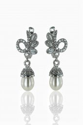 Yeni Model Markiz Zirkon İnci 925 Gümüş Küpe - 1