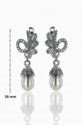 Yeni Model Markiz Zirkon İnci 925 Gümüş Küpe - 3