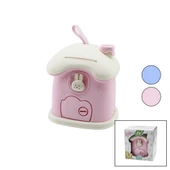 BÜYÜK=18X16X18CM EV MODELİ KİLİTLİ RENKLİ PLASTİK ÇOCUK KUMBARA TAVŞAN FİGÜRLÜ (5250) - 1