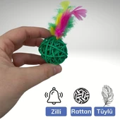 2li Rattan Renkli Peluş Tüy Kedi Köpek Oyuncak Yakalama Çiğneme Çıngıraklı Top Oyuncağı (5250) - 5