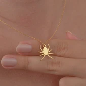 14 Ayar Altın Mikron Kaplama Örümcek Gümüş Kolye - CN00467 thumbnail 2