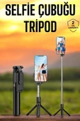 Selfie Çubuğu Tripod Kumandalı Telefon Tutucu Siyah - 1