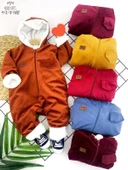 3-6-9-12 Ay Fermuar Kapamalı Kadife Kumaş İçi Tüylü Kız Erkek Bebek Tulumu Kahverengi - 1