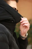 Su Ve Rüzgar Geçirmez Erkek Kapüşonlu Siyah Kışlık Mont - 4