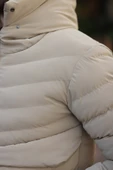 Su Ve Rüzgar Geçirmez Erkek Kapüşonlu Krem Kışlık Mont - 5
