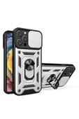 TNR iPhone 16 Pro Kılıf Pars Lens Yüzüklü Silikon - Gümüş - 1