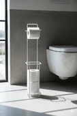 Beyaz Ayaklı Kare Tuvalet Kağıtlığı, Yedek Rulo Hazneli, Paslanmaya Dayanıklı WC Kağıtlık, 13cm x 65cm- RAF : 404  - ( A - B ) - 5