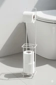 Beyaz Ayaklı Kare Tuvalet Kağıtlığı, Yedek Rulo Hazneli, Paslanmaya Dayanıklı WC Kağıtlık, 13cm x 65cm- RAF : 404  - ( A - B ) - 6