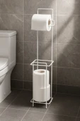 Beyaz Ayaklı Kare Tuvalet Kağıtlığı, Yedek Rulo Hazneli, Paslanmaya Dayanıklı WC Kağıtlık, 13cm x 65cm- RAF : 404  - ( A - B ) - 2