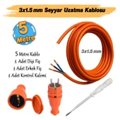 Seyyar 5 Metre Uzatma Kablosu TTR CCA Çok Telli 3x1.5 mm Elektrik Kablo Kontrol Kalem Dişi Erkek Fiş thumbnail 2