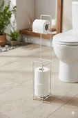 Beyaz Ayaklı Kare Tuvalet Kağıtlığı, Yedek Rulo Hazneli, Paslanmaya Dayanıklı WC Kağıtlık, 13cm x 65cm- RAF : 404  - ( A - B ) - 3