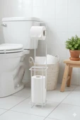 Beyaz Ayaklı Kare Tuvalet Kağıtlığı, Yedek Rulo Hazneli, Paslanmaya Dayanıklı WC Kağıtlık, 13cm x 65cm- RAF : 404  - ( A - B ) - 1