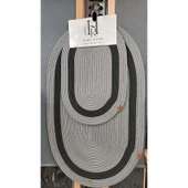 Jüt Hasır 2li Banyo Seti Paspas Takımı-Gri Ortası Siyah - 1