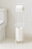 Beyaz Ayaklı Kare Tuvalet Kağıtlığı, Yedek Rulo Hazneli, Paslanmaya Dayanıklı WC Kağıtlık, 13cm x 65cm- RAF : 404  - ( A - B ) - 4