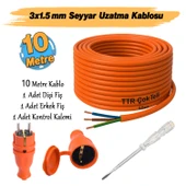 Seyyar 10 Metre Uzatma Kablosu TTR CCA Çok Telli 3x1.5 mm Elektrik Kablo Kontrol Kalem Dişi Erkek Fiş thumbnail 2