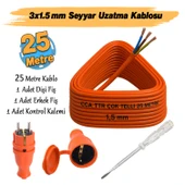 Seyyar 25 Metre Uzatma Kablosu TTR CCA Telli 3x1.5 mm Elektrik Kablo Kontrol Kalem Dişi Erkek Fiş thumbnail 2