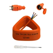 Seyyar 25 Metre Uzatma Kablosu TTR CCA Telli 3x1.5 mm Elektrik Kablo Kontrol Kalem Dişi Erkek Fiş thumbnail 1