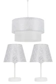 Vivido Home Dantelli Beyaz Üçlü Abajur Avize Seti Yatak Odası Aydınlatma thumbnail 1