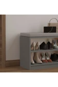 Asra Trend MDF Puflu Ayakkabılık – 2 Raflı, 60 cm, Oturaklı Ayakkabı Düzenleyici, PUF02  KÜL GRİ thumbnail 4