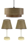 Vivido Home Lina Üçlü Avize & Abajur Seti, Hasır Kahve-Ahşap Desen thumbnail 1