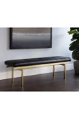 ARİA DEKORATİF YATAK UCU OTURMA BANKI MAKYAJ OTURAĞI SUNİ DERİLİ GOLD METAL AYAKLI PUF BENCH - 2