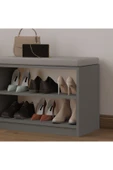 Asra Trend MDF Puflu Ayakkabılık – 2 Raflı, 60 cm, Oturaklı Ayakkabı Düzenleyici, PUF02  KÜL GRİ thumbnail 3