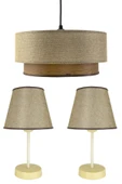Vivido Home Lina Üçlü Avize & Abajur Seti, Kum Beji-ahşap Desen thumbnail 1