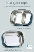 1650 ML İki Kat Üç Bölme Paslanmaz Çelik Lunch Box Yeni Nesil Sefer Tası - Kaşık Ve Çatallı -6715 - 12