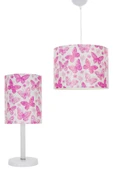Vivido Abajur 2'li Kız Pembe Kelebekli Çocuk Aydınlatma Odası Seti Tavan & Komodin Abajur thumbnail 1