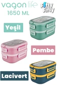 1650 ML İki Kat Üç Bölme Paslanmaz Çelik Lunch Box Yeni Nesil Sefer Tası - Kaşık Ve Çatallı -6715 - 1