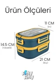 1650 ML İki Kat Üç Bölme Paslanmaz Çelik Lunch Box Yeni Nesil Sefer Tası - Kaşık Ve Çatallı -6715 - 10