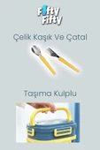 1650 ML İki Kat Üç Bölme Paslanmaz Çelik Lunch Box Yeni Nesil Sefer Tası - Kaşık Ve Çatallı -6715 - 6