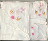 Donino %100 Pamuk 4 Lü Set Nakışlı Bebek Bornoz Seti thumbnail 7