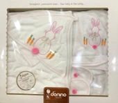 Donino %100 Pamuk 4 Lü Set Nakışlı Bebek Bornoz Seti thumbnail 8