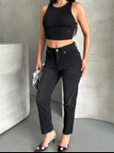 Mom fit enzim bıyıklı taş yıkama jeans pantolon siyah d2006 - 6